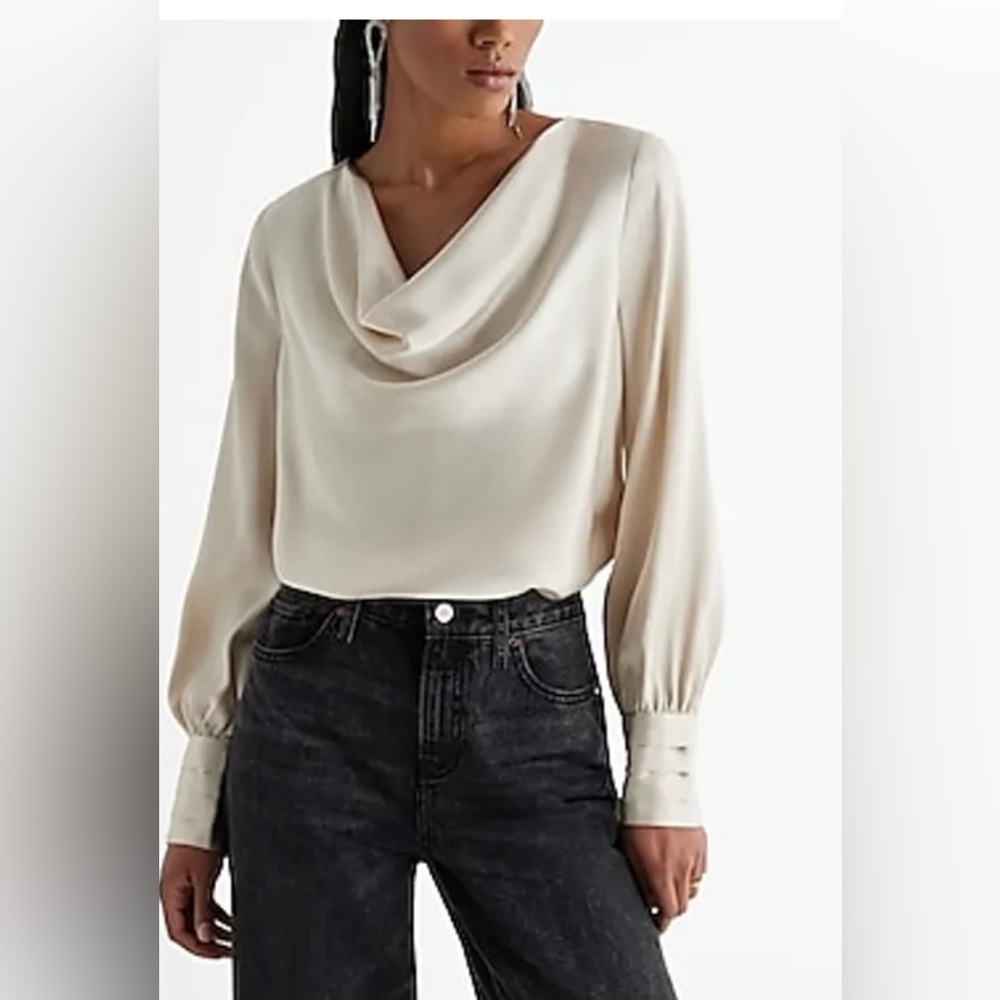 Express Cowl Neck Long Sleeve Bodysuit Neutral